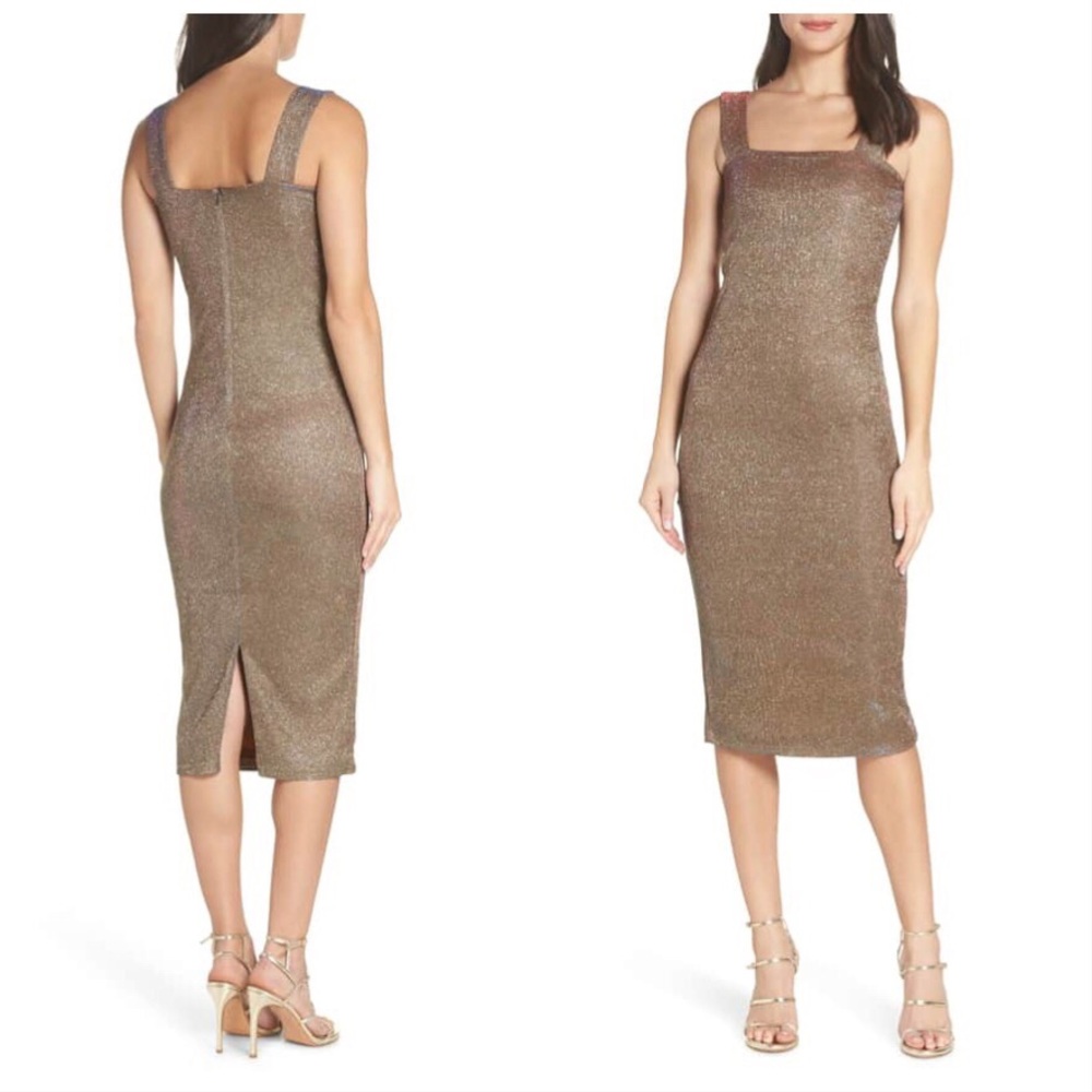Bardot Metallic Gold Sheath Dress